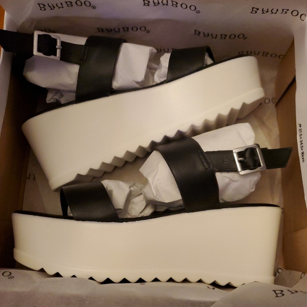 bamboo platform wedge sandals